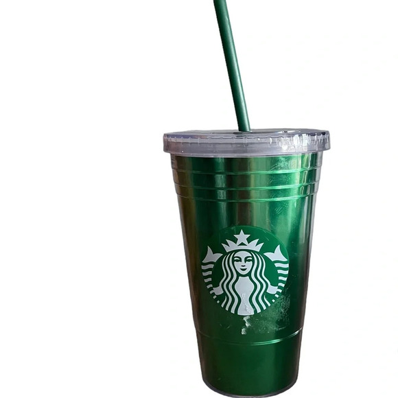 Starbucks Coffee 2012 Metallic Green Foil Acrylic 16oz Travel Mug Tumbler - Picture 2 of 7